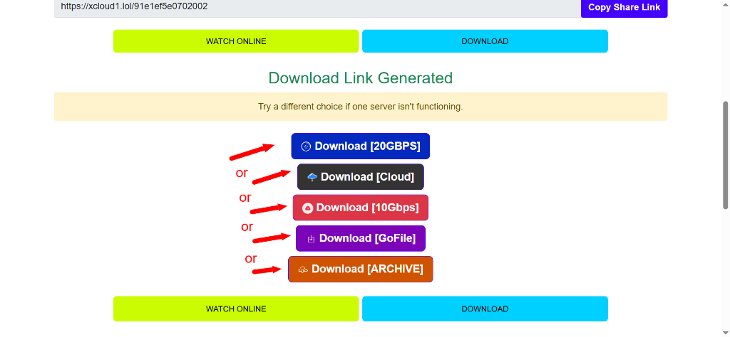Step 3 – All generated download links are shown, click any to download